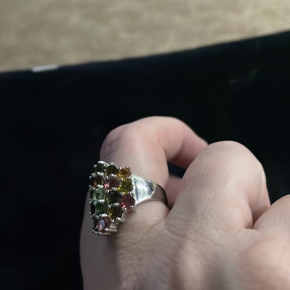 Multicolor Tourmaline Cluster & sterling silver Ring - Picture 7 of 12